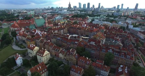 Panoramic view of Old Town Warsaw in a summer day n Poland. Aerial view. Stock Footage 84343571
