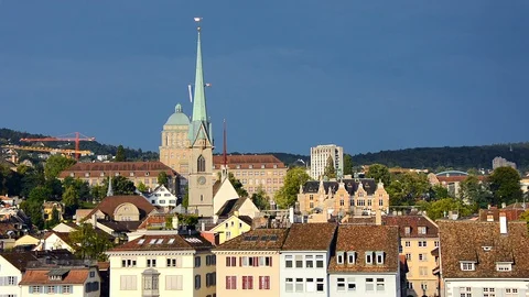 Panoramic view of old town Zurich, Switzerland Stock Footage 127977946