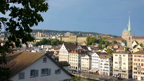 Panoramic view of old town Zurich, Switzerland Stock Footage 127978772