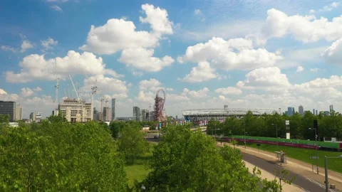 Panoramic view of Olympic park hiding behind trees in park Stock-Footage 155846620