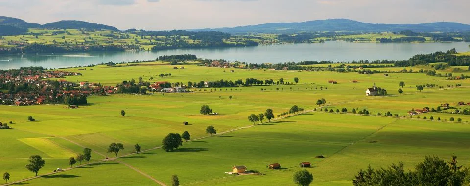 Panoramic view onfields and meadows of germany. Stock Photos