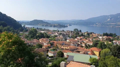 Panoramic view of the orta lake located in Piedmont Stock Footage 138799476