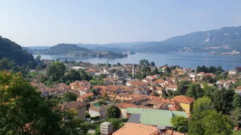 Panoramic view of the orta lake located in Piedmont Stock Footage 138799487