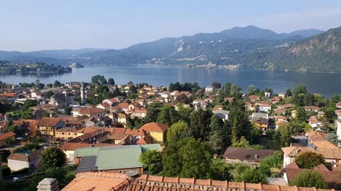 Panoramic view of the orta lake located in Piedmont Stock Footage 138799511