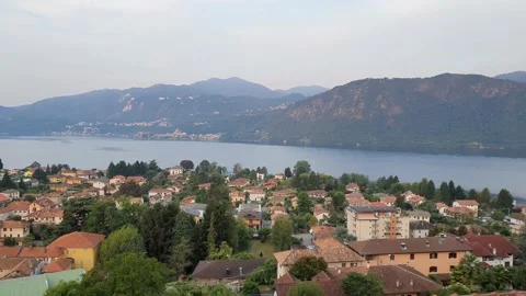Panoramic view of the orta lake located in Piedmont Stock Footage 138799519
