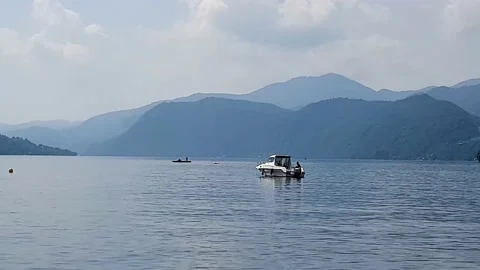 Panoramic view of the orta lake located in Piedmont Stock Footage 138799711