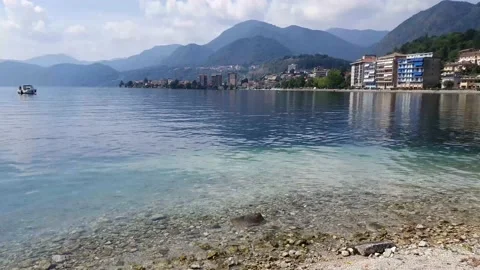 Panoramic view of the orta lake located in Piedmont Stock Footage 138799720