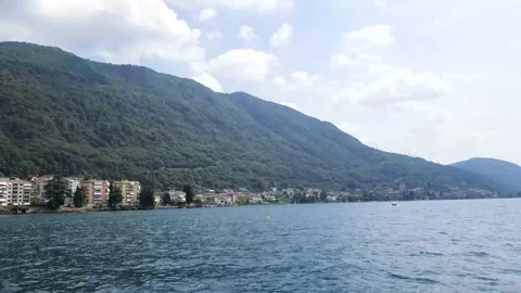 Panoramic view of the orta lake located in Piedmont Stock Footage 138799724