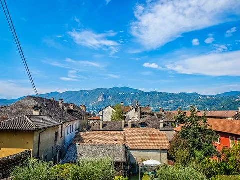 Panoramic view of Orta San Giulio on the shores of Lake Orta, Piedmont, Italy Stock Photos