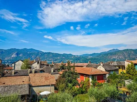 Panoramic view of Orta San Giulio on the shores of Lake Orta, Piedmont, Italy Stock Photos