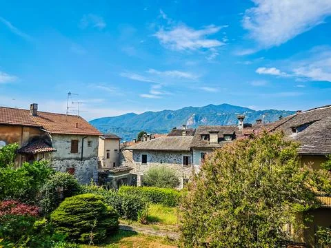Panoramic view of Orta San Giulio on the shores of Lake Orta, Piedmont, Italy Stock Photos