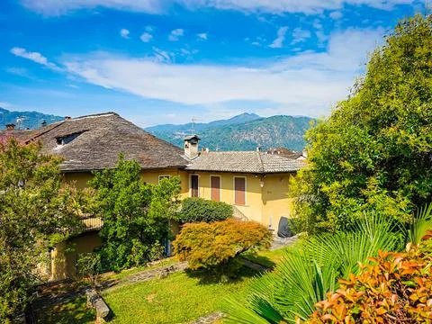 Panoramic view of Orta San Giulio on the shores of Lake Orta, Piedmont, Italy Stock Photos