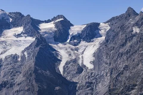 Panoramic view to Ortles Mountain range from Furkelhuette, Trafoi, Italy Stock Photos