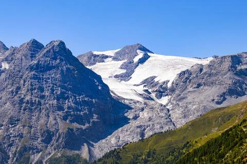 Panoramic view to Ortles Mountain range from Furkelhuette, Trafoi, Italy Stock Photos
