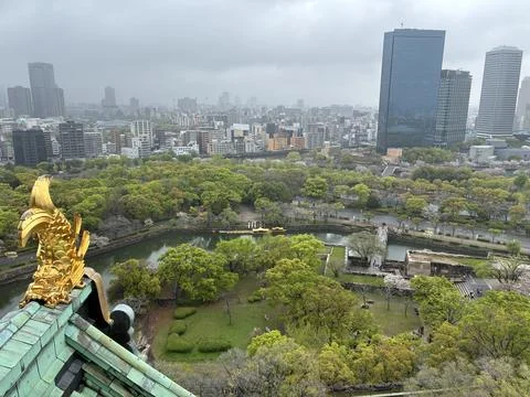 Panoramic view from Osaka Castle Фото