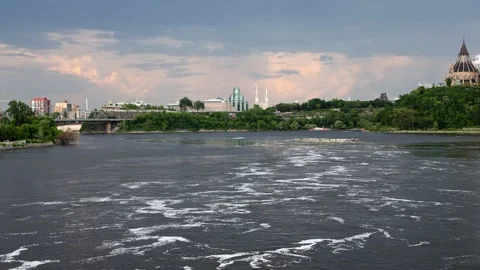 Panoramic view of Ottawa city downtown across river in Canada Видео 342341107