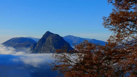 Panoramic View over Alpine Lake Lugano with Sea of Clouds and Mountain Video stock 191953037