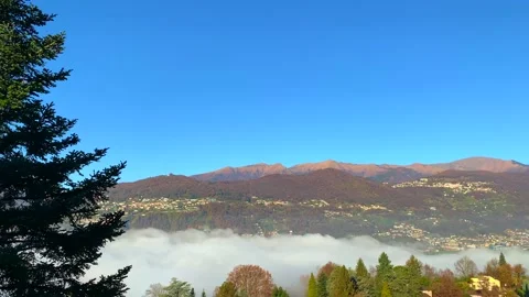 Panoramic View over Alpine Lake Lugano with Sea of Clouds and Mountain Vídeo Stock 191953097