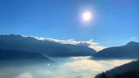 Panoramic View over Alpine Lake Lugano with Sea of Clouds and Mountain 動画素材 191953110