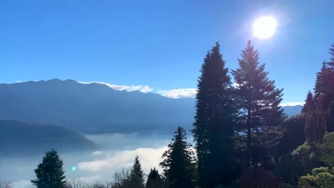Panoramic View over Alpine Lake Lugano with Sea of Clouds and Mountain Stock Footage 194011669