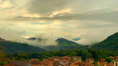 Panoramic View over Alpine Village Miglieglia in Cloudy Day with Sunlight Stock-Footage 162030646