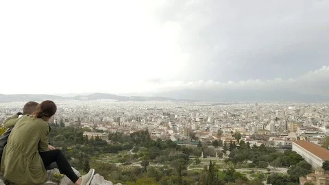 Panoramic View Over Athens In Greece And Acropolis Video stock 73381070