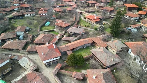 Panoramic view over authentic houses in folk  Bulgaria Jeravna 스톡 동영상 264342467