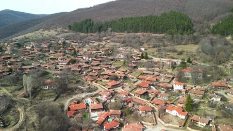 Panoramic view over authentic houses in folk  Bulgaria Jeravna Stock Footage 264342508