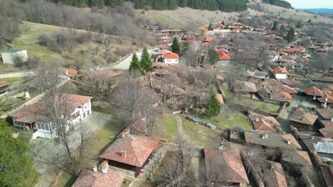 Panoramic view over authentic houses in folk  Bulgaria Jeravna Stock Footage 264342542