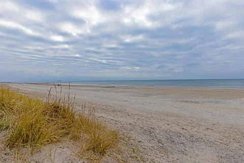 Panoramic view over the beach and dunes of the Danish coastal resort Balavand 스톡 사진