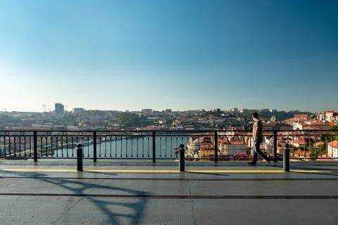 Panoramic view over the bridge D. Luís I with Douro River in Porto in Portugal Stock Photos