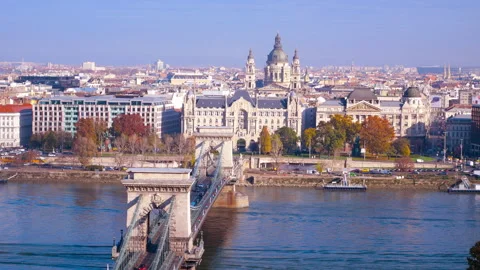 Panoramic view over Budapest in Hungary Stock Footage 143814729