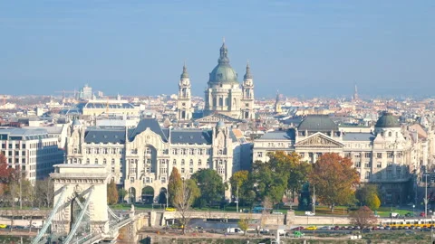 Panoramic view over Budapest in Hungary Stock Footage 155730882