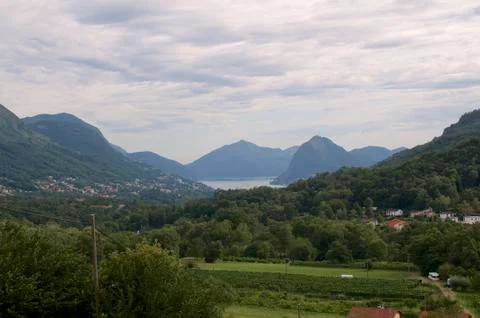 Panoramic view over Capriasca valley and Lugano lake Stock Photos