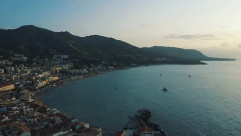 Panoramic view over Cefalu coast during the sunset in Island of Sicily Italy 4K Stock Footage 162950186