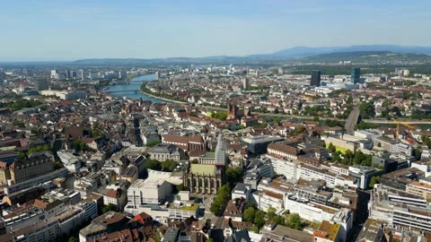 Panoramic view over the city of Basel in Switzerland from above Video stock 201745712