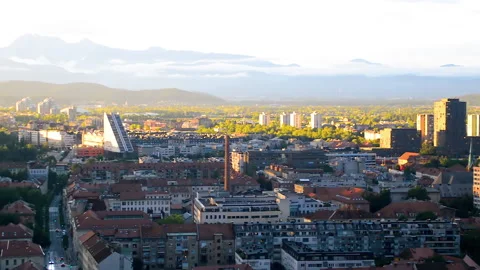 Panoramic view over city during cloudy afternoon in Ljubljana. Stock Footage 152576284