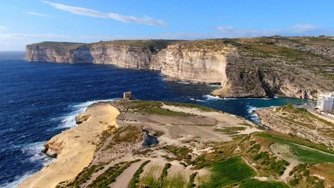 Panoramic view over the Coast of Gozo - Malta by drone Stock Footage 126072717