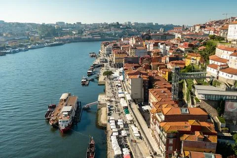 Panoramic view over the Douro River, City of Porto in Portugal. Stock Photos