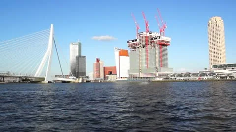 Panoramic view over Erasmus Bridge and Rotterdam port. 動画素材 12246737