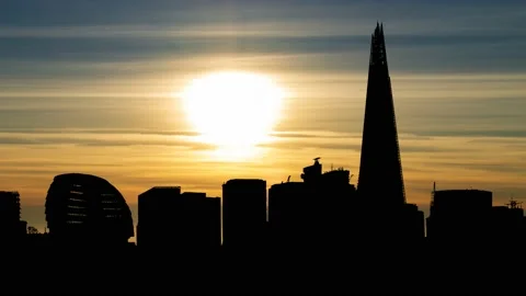 Panoramic View Over the Iconic Skyline of London, Time Lapse at Sunset, Unite Stock Footage 164705208