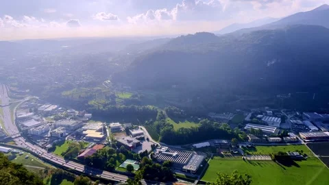 Panoramic View over Industry Site and Highway in Mountain Valley with Sunlight Vídeos de archivo 264479507