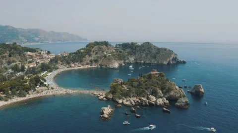 Panoramic view over of Isola Bella in Taormina in Island of Sicily Italy 4K Stock Footage 162953071