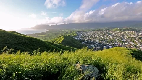 Panoramic view over Kailua, O'ahu, Hawaii Stock Footage 131964061
