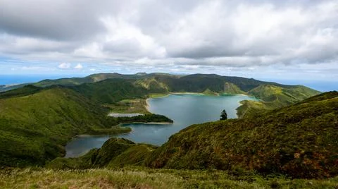 Panoramic view over Lagoa do Fogo São Miguel, Azores, Portugal Stock Photos