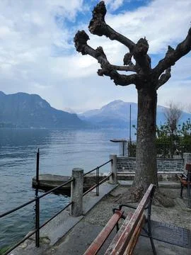 Panoramic view over Lake Como. Mountains, blue lake, cloudy sky, Stock Photos