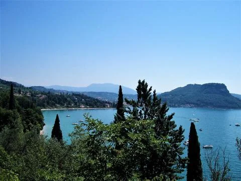 Panoramic view over lake garda Stock Photos