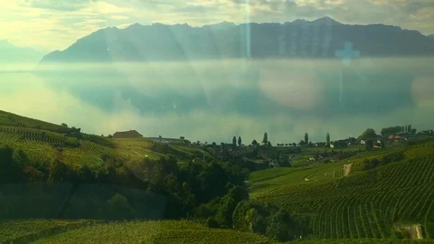 Panoramic View over Lake Geneva and Vineyard on the Mountain Vídeos de archivo 111697879