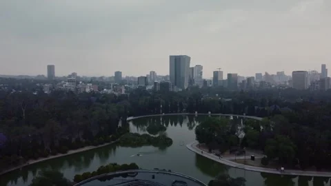 Panoramic view over the lake in the second section of Chapultepec forest Stock Footage 241197643
