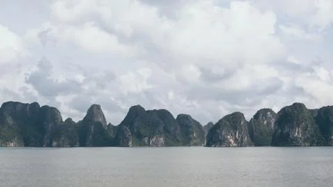 Panoramic view over limestone mountains in Halong Bay, Vietnam Stock Photos